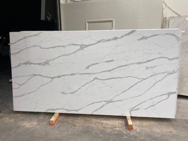 A slab of white marble with grey streaks.